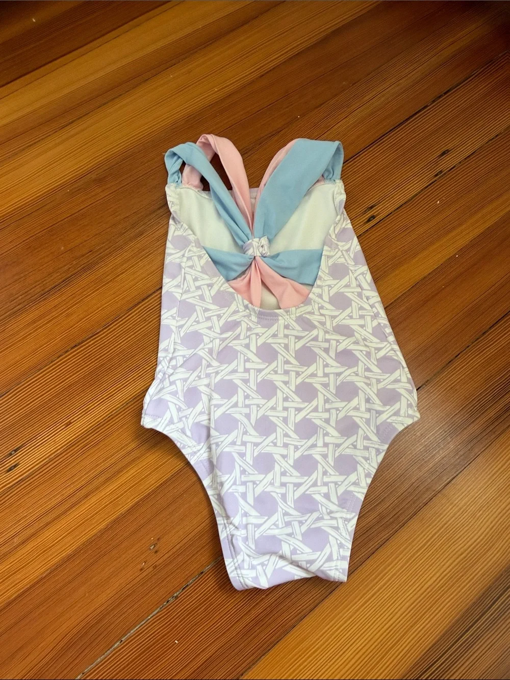 Girls' Lavender Geometric One-Piece Swimsuit with Pink & Blue Straps